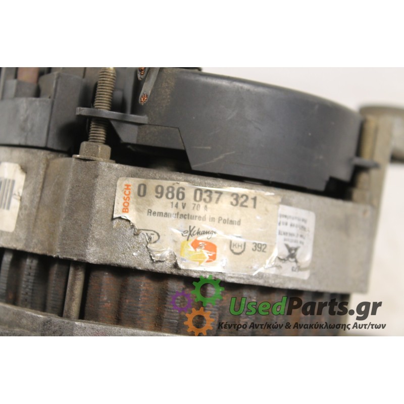 RENAULT - R19 - Δυναμό -  - ΕΤΟΣ: 1995 - ΚΩΔ.ΚΑΤ/ΣΤΗ: 0986037321 70A.Μεταχειρισμένα ανταλλακτικά αυτοκινήτων www.usedparts.gr.Απ