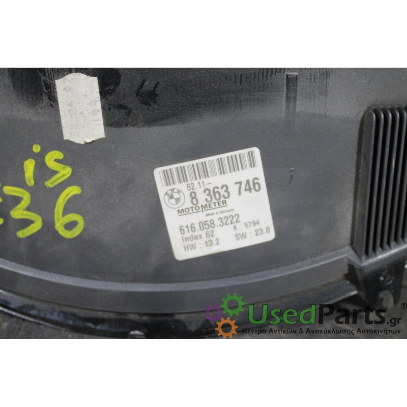 BMW - 3-E36 - Καντράν - ΣΕΝΤΑΝ - ΕΤΟΣ: 1990-1998 - ΚΩΔ.ΚΑΤ/ΣΤΗ: 6211-8363746 62118363746 6160583222  MOTOMETER<br /><br />